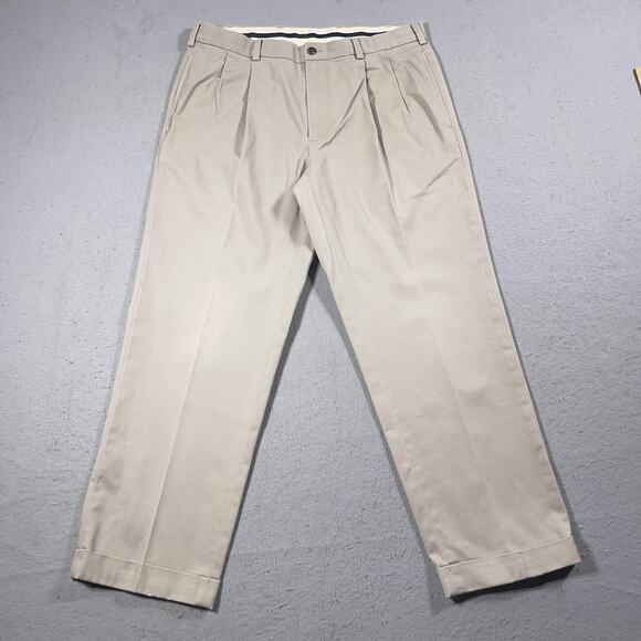 Brooks Brothers Advantage Chino Pants Mens 35x29 Pleated Cuffed Elliot Dress Pan - Picture 1 of 14